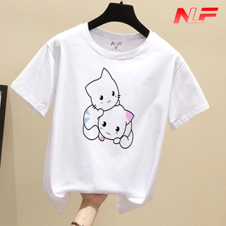 Áo Thun Nữ Tay Ngắn Form Rộng Hai Con Mèo AT-006 - Thiết Kế Dễ Thương - Trending Xu Hướng - NLF Unisex Fashion