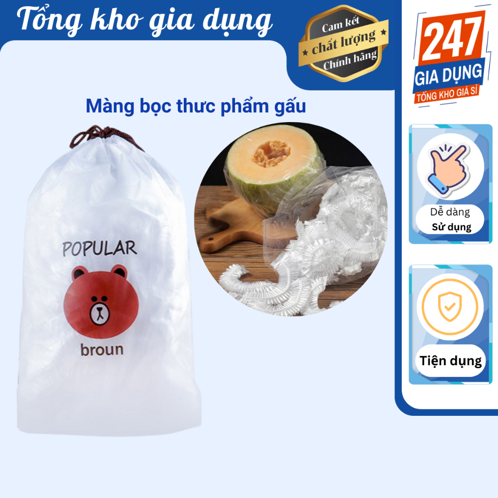 Màng bọc thưc phẩm gấu, túi 100 chiếc, an toàn sức khỏe