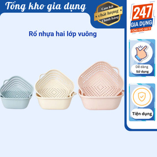 Rổ nhựa hai lớp vuông Việt Nhật, bộ rổ kèm thau