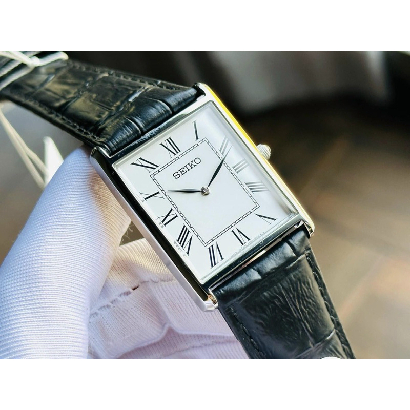 ĐỒNG HỒ NAM CHÍNH HÃNG Seiko SWR049 Quartz Tank White Dial Classic Black Leather For Men