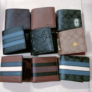 Bóp ví ngắn hàng hiệu nam nữ Coach gập đôi có tặng kèm card holder
