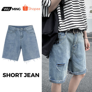 Quần short jean rách đùi, quần đùi unisex phong cách Hàn Quốc vải jean cotton không nhăn không phai màu