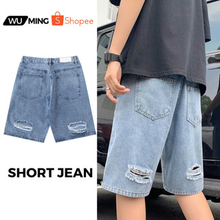 Quần đùi jean rách phong cách Hàn Quốc, quần short nam vải jean cotton không nhăn không phai màu