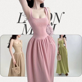  LAYON - Đầm Maxi dài cổ chữ U chất thun gân dày dặn cao cấp 2 túi sườn tiện dụng 