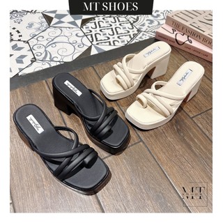 Dép guốc nữ gót vuông quai dây xỏ ngón cao 9P chất da mềm đi êm lên chân siêu xinh kèm ảnh thật