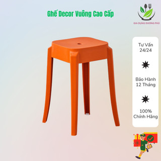 Bộ 4 Ghế Decor Vuông Dành Cho Quán Cafe, Ghế Đẩu Nhựa Đúc Sang Trọng Phòng Trà Khách Sạn Cafe Sân Vườn Đẹp Và Lịch Lãm