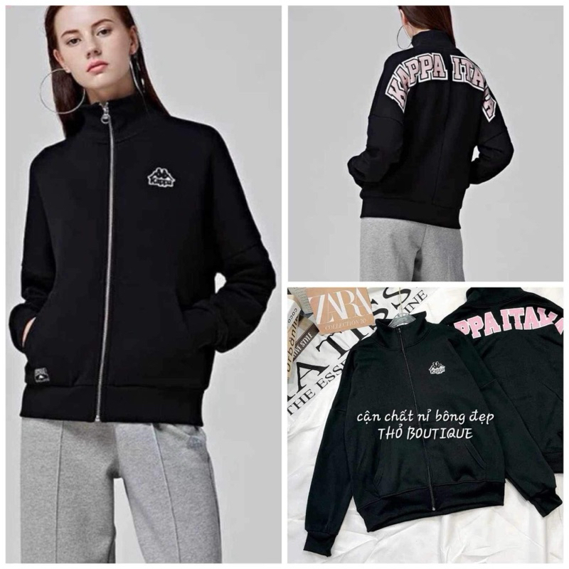 Áo khoác bomber Kappa x Zara xuất Âu xịn nỉ lót bông in chữ hồng sau lưng unisex