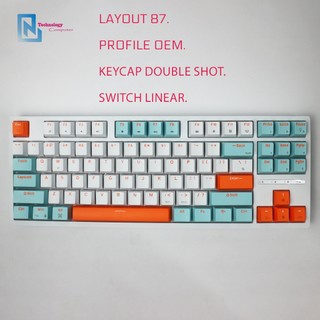 Bàn Phím Cơ Layout 87 Có LED Profile OEM Keycap DoubleShot Tông Màu Xanh Cam Trắng