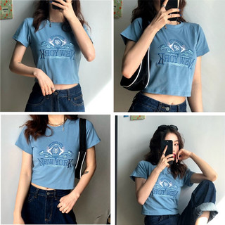Áo thun croptop nữ ngắn tay in chữ NEWYOR