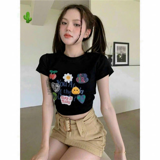 Áo thun croptop nữ in hoạ tiết Ai Cần dễ thương ICON