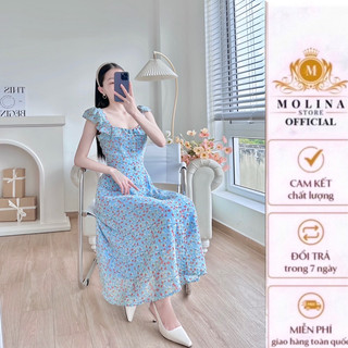Đầm Hoa Maxi Thiết Kế Molina Hai Dây Cổ Bèo Dáng Dài Chất Lụa Cao Cấp