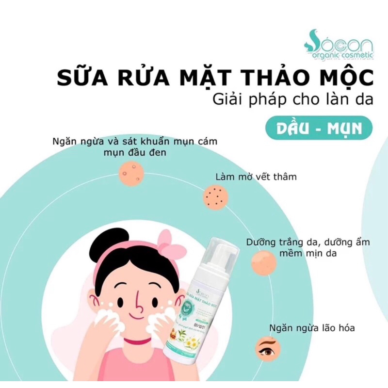 Sữa Rửa Mặt Thảo Mộc chiết xuất từ thiên nhiên, ngăn ngừa và sát khuẩn da mụn, mờ vết thâm, dưỡng ẩm cho da 250ml