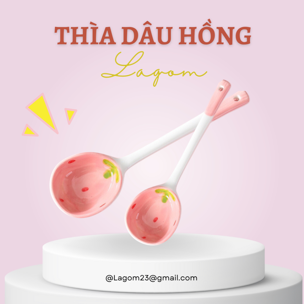 Set bát đũa màu hồng decor họa tiết đáng yêu tráng men cao cấp