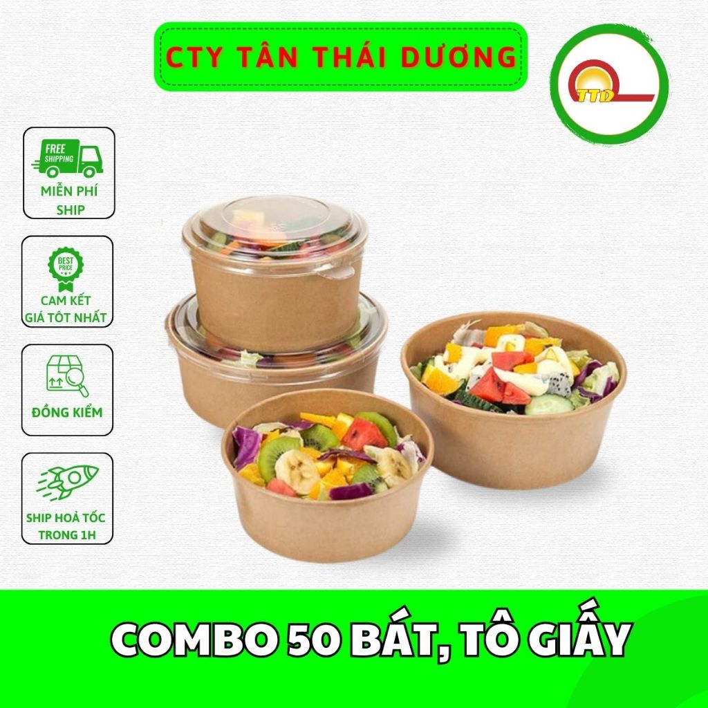 COMBO 50 BÁT, TÔ GIẤY CÓ NẮP DÙNG 1 LẦN