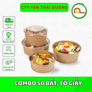 Combo 50 bát, tô giấy có nắp dùng 1 lần