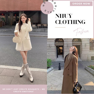 NY 3 Áo khoác dạ Mulvan lông cừu dáng lỡ trẻ trung