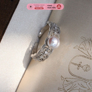  Nhẫn Đính Ngọc Trai Trắng Ánh Hồng 7ly Khung Hở Tự Chỉnh Size - Ngọc Trai Trường Thịnh 