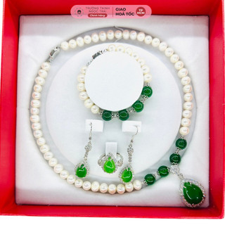 Bộ trang sức ngọc trai 8ly mix đá mã não giọt nước lớn phụ kiện bạc 925 - ngọc trai trường thịnh