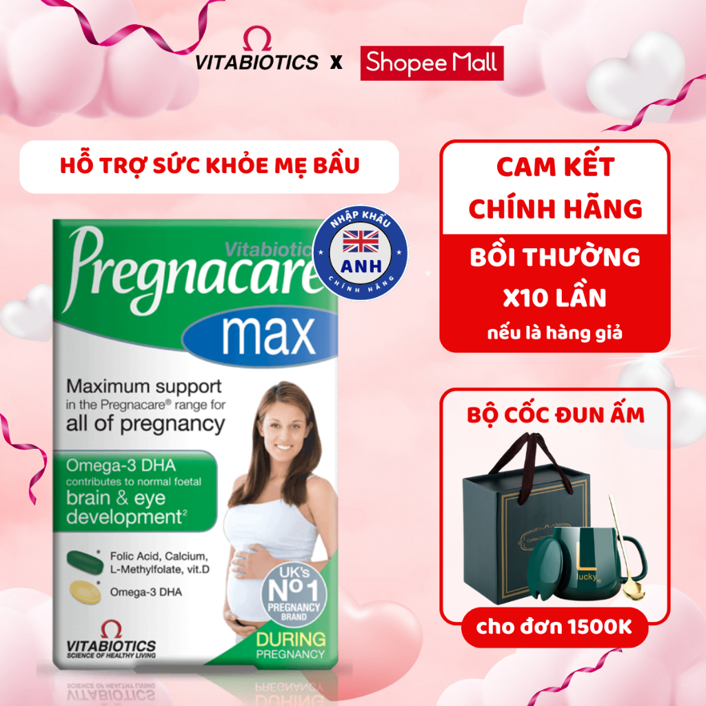 Vitamin tổng hợp cho bà bầu Brauer Pregnacare Max 84 viên bổ sung vitamin