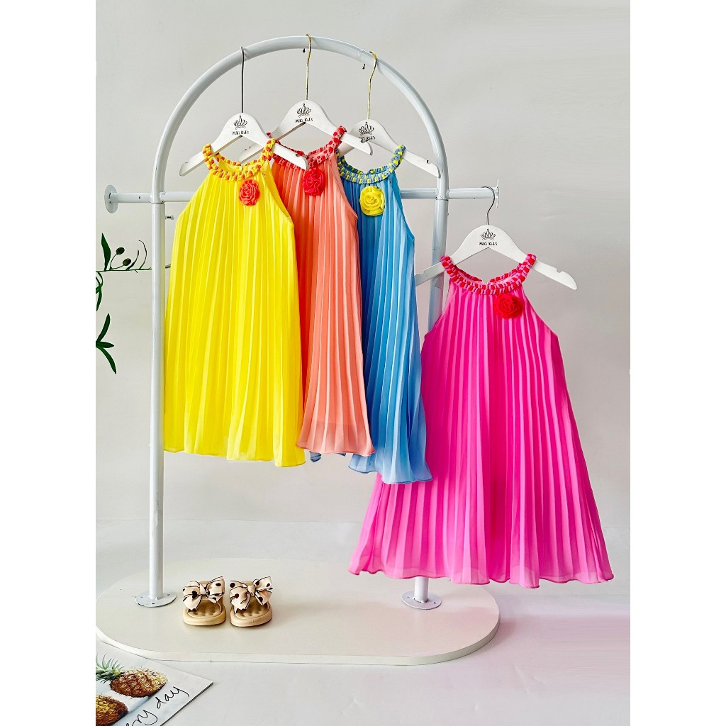 ĐẦM DẬP LY CỔ YÊM THẮT BÍM DÀNH CHO BÉ ĐI CHƠI BIỂN