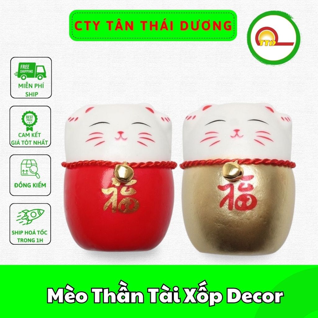 Mèo Thần Tài Xốp Decor Trang Trí Vòng Đào, Hoa Tết