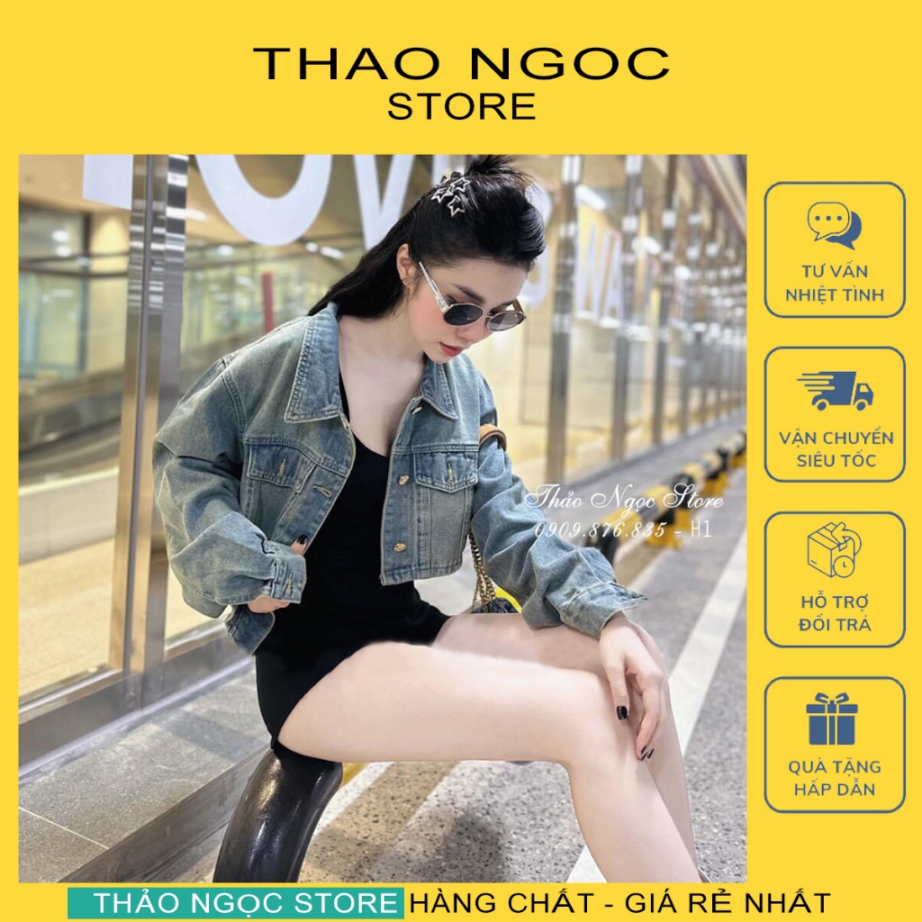 Áo khoác jean nữ line bo nhỏ form lửng 2 túi đắp hàng chuẩn! (có sẵn, hình thật) THẢO NGỌC STORE