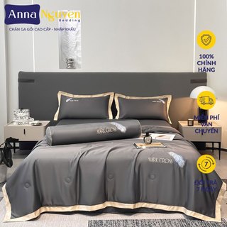 Bộ chăn ga gối đệm lụa markcross 5 món drap giường cao cấp bo chun drap - anna nguyen bedding