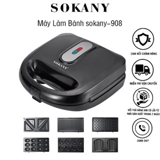 Máy làm bánh đa năng 6in1 bánh cuộn, bánh donut, bánh waffle, sandwich, chiên ép bánh mỳ Sokany 908