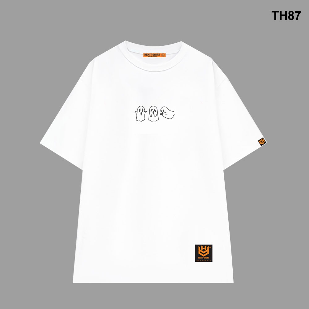 Áo thun HY KOREA form rộng logo thêu Ba con ma 87 tay lỡ nam nữ