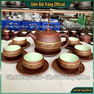 Bộ ấm trà tử sa lạc việt đỏ chén xanh, bộ ấm chén lạc việt xanh ngọc