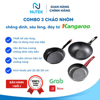 [TỔNG XẢ KHO] Combo 3 Chảo Chống Dính Sâu Lòng Vân Đá Siêu Bền, Tay Cầm Silicon Chống Nóng Kangaroo KG922L+KG654S+KG661M