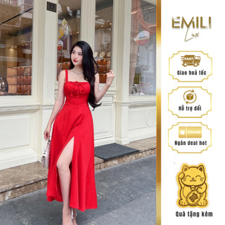 Đầm cúp ngực 2 dây Emili đầm xẻ tà đi tiệc cưới sinh nhật 