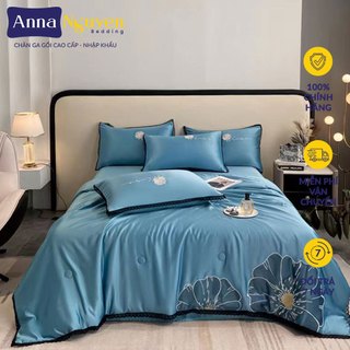 Bộ chăn ga gối đệm lụa thái tencel drap giường bo chun drap - anna nguyen bedding