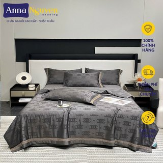 Bộ chăn ga gối đệm lụa silk 5 món drap giường cao cấp bo chun drap - anna nguyen bedding