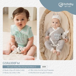 Bubaby gsr6300fm gift set body cài chéo + body chip cổ chồm + yếm mũ full moon 🔅 cho be sơ sinh
