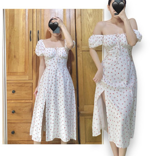 Đầm xoè hoa nhí xẻ tà size S eo dưới 65cm ( Quận Tân Phú, Hoả tốc hcm )