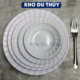 Dĩa Nhựa Melamine Đáy Sâu Màu Trắng Chất Liệu Nhựa Phíp Mica Meca dùng làm đĩa quán ăn đĩa đám cưới nhiều size