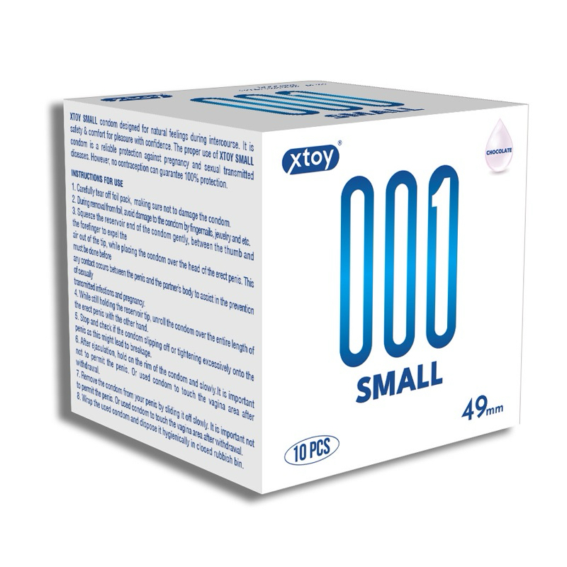Bao cao su XTOY SMALL 0.01, ôm sát, size nhỏ 49mm, siêu mỏng, kéo dài thời gian, hương chocolate, nhiều gel - hộp 10 bcs