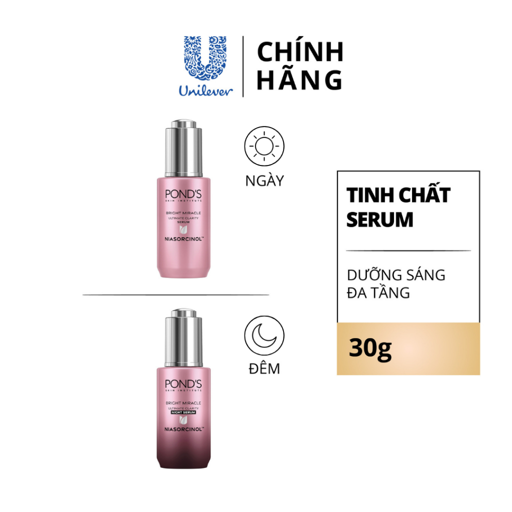 Serum sáng đa tầng Ngày/Đêm Pond's Bright Miracle mờ thâm sạm với 50X Niasorcinol 30G