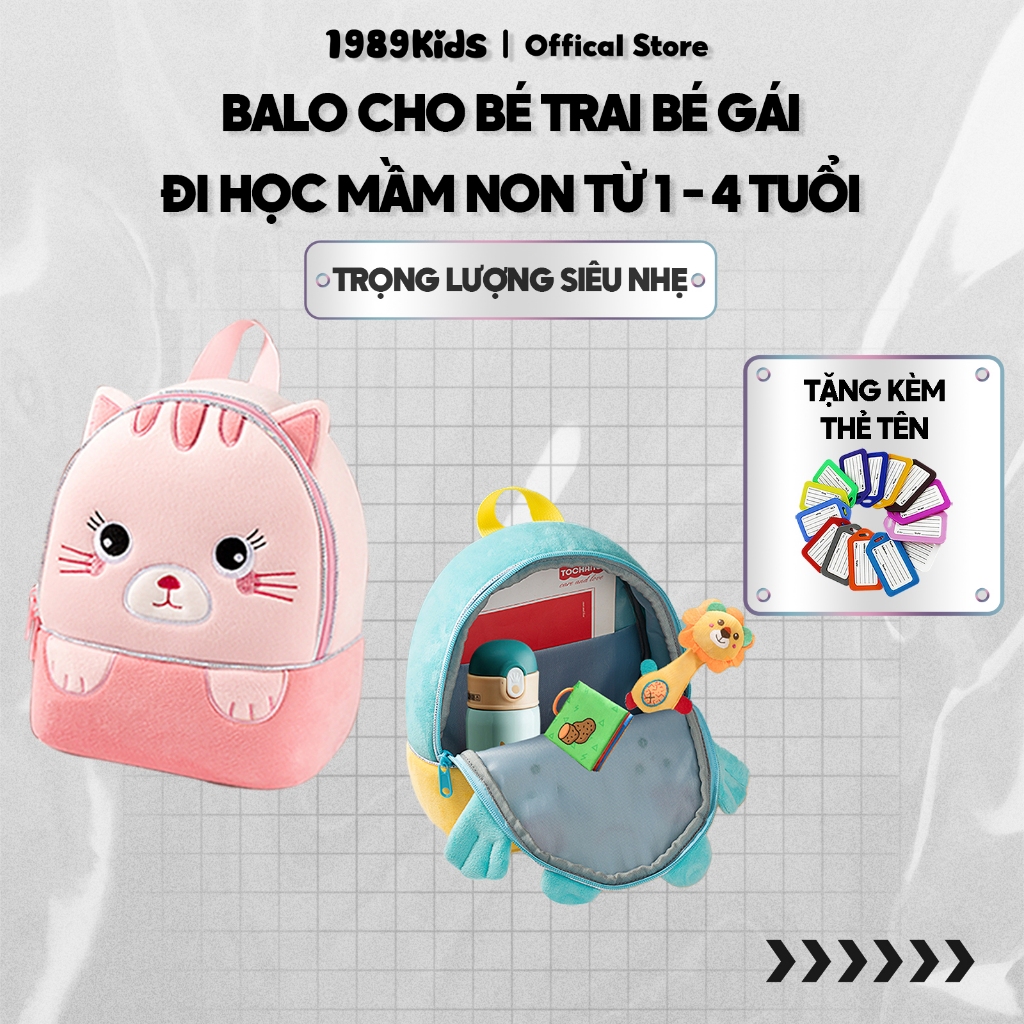 Balo cho bé đi học mẫu giáo mầm non 1989KIDS SHOP 3D siêu nhẹ phù hợp cho bé từ 1 đến 4 tuổi hình động vật dễ thương