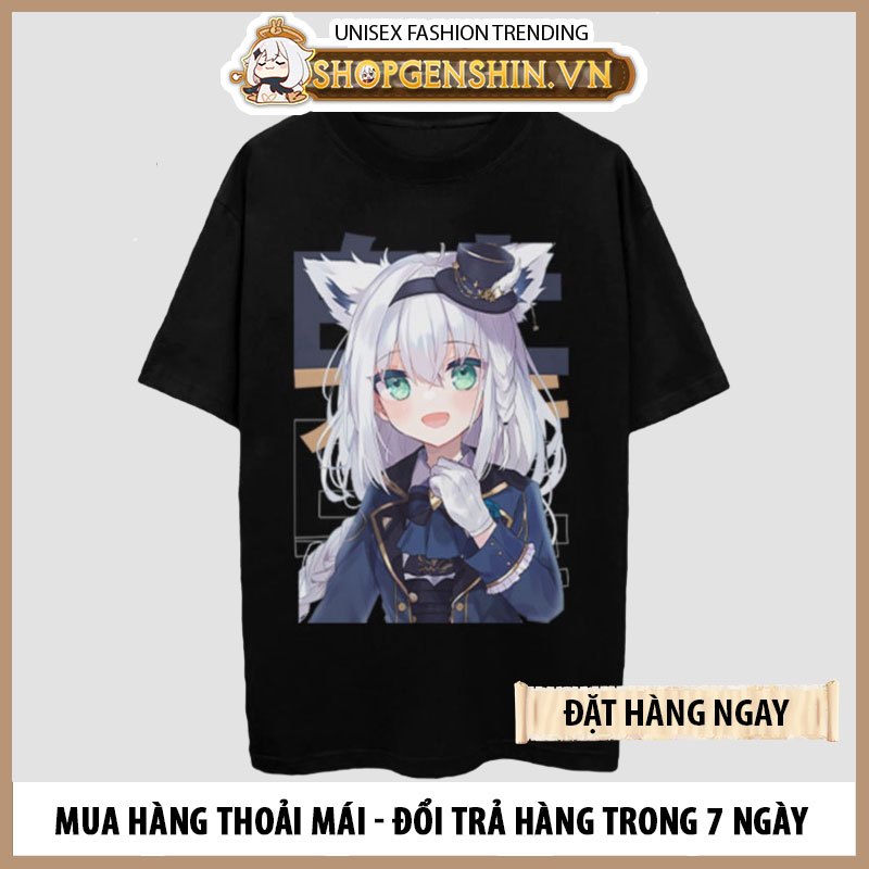 Áo thun Hololive Shirakami Fubuki (Black/White) ngắn tay