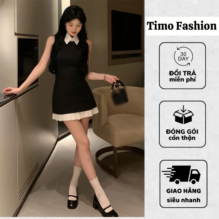 Set váy nữ cổ polo, Váy xinh dáng ngắn phối viền chân váy xếp ly, sát nách ôm body sang chảnh, VTN93 | BigBuy360 - bigbuy360.vn