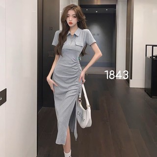 Đầm body nữ cổ polo phối day kéo nhún eo sẻ tà, đầm body trẻ trung cá tính sexy