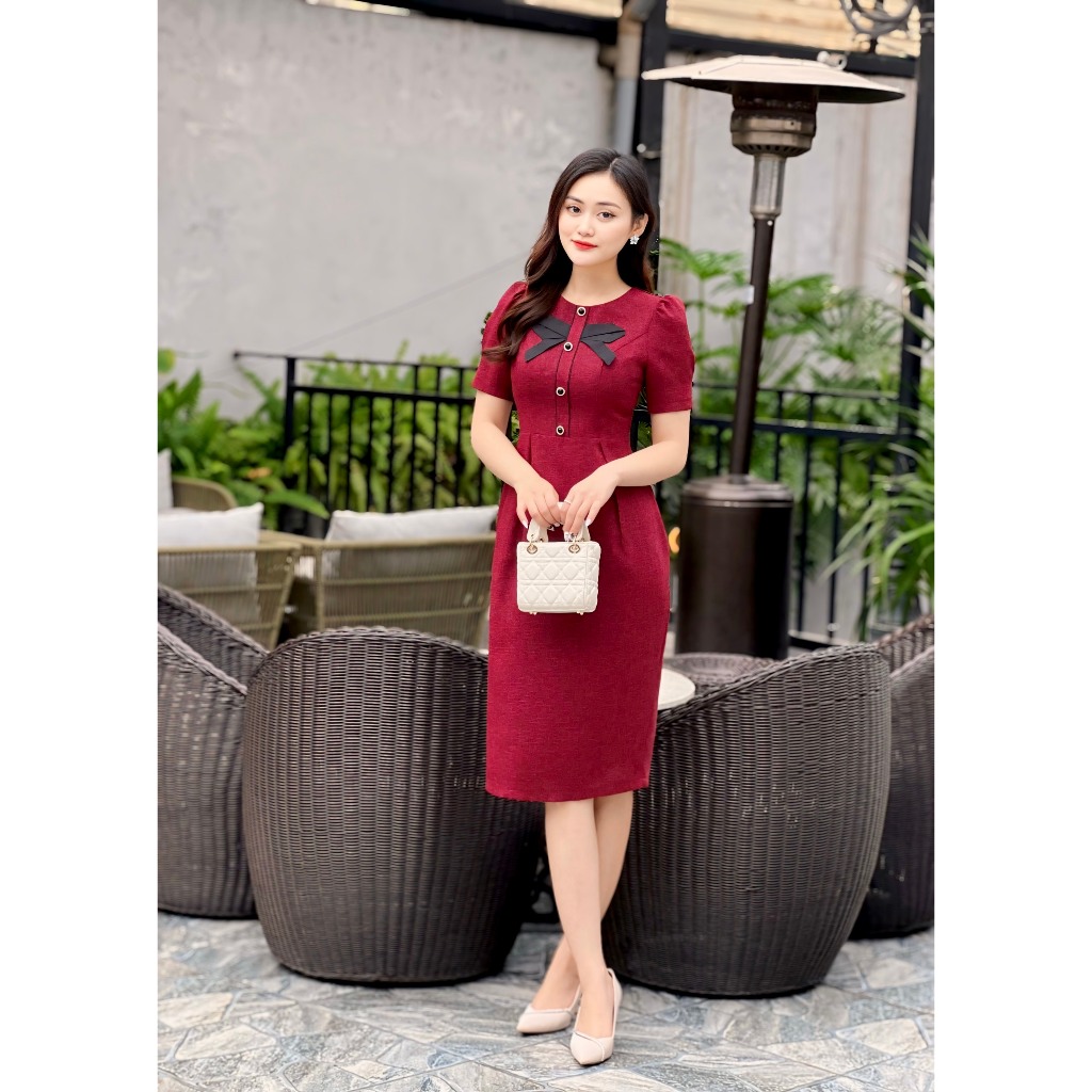Váy nữ công sở thiết kế chất dạ têu cao cấp Emvy k91