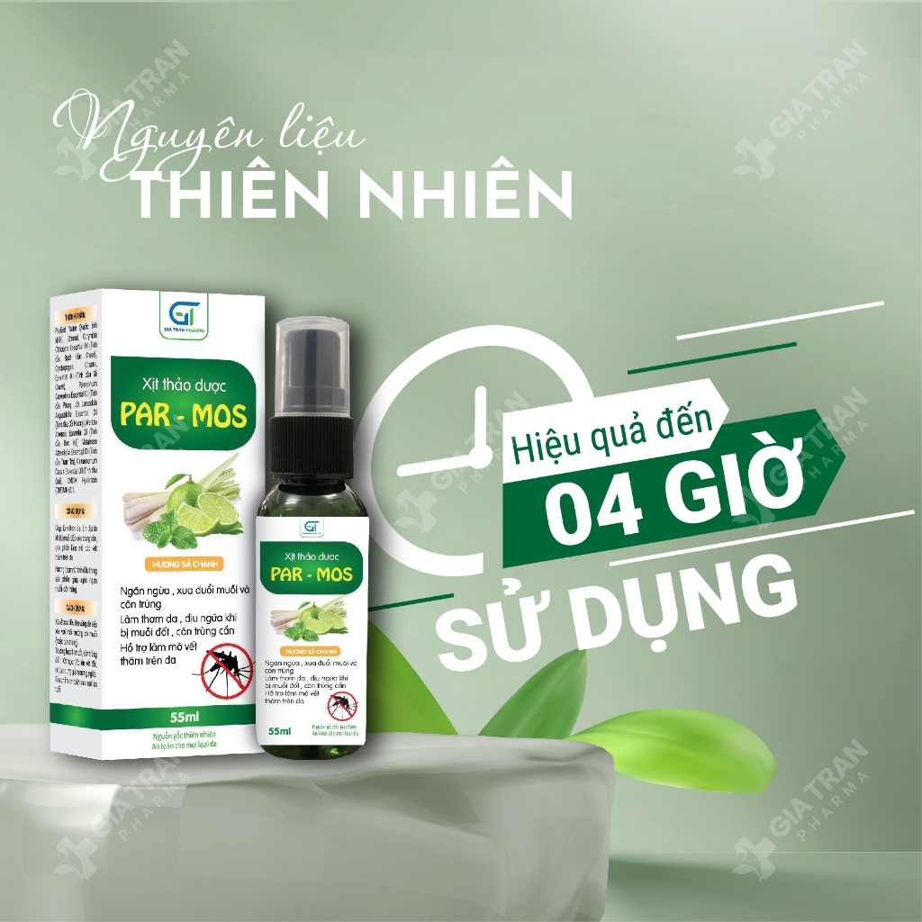 Xịt chống muỗi  thảo dược Par Mos - An toàn cho bé xua đuổi muỗi và côn trùng hương xả chanh ( 55ml)