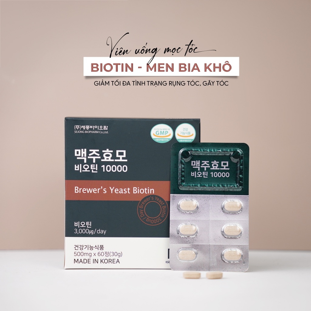 Viên uống Biotin men bia khô 10000 mcg, 60 viên - Mọc tóc