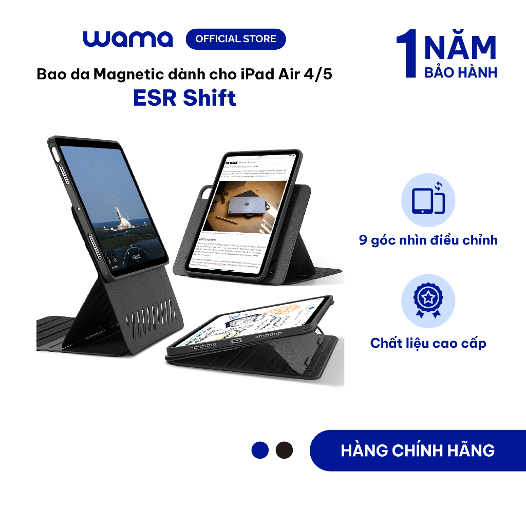Bao da dành cho iPad Air 11″ (2024), Air 4/5 ESR Magnetic Shift cải thiện tầm nhìn, 9 góc độ chuyển 