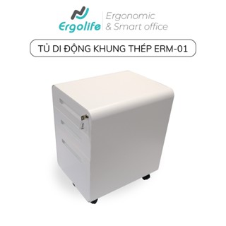 Tủ di động Cabinet 3 ngăn có khóa, bánh xe di chuyển, góc bo cong tinh tế Ergolife Erm-01
