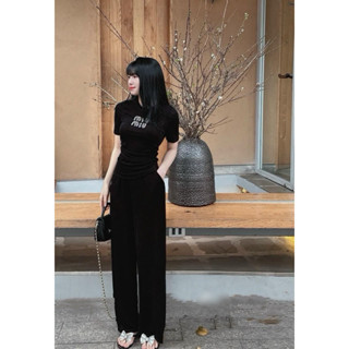 Set Bộ Áo Miu Đá Nhún Eo Mix Quần Suông Hàng Loại 1