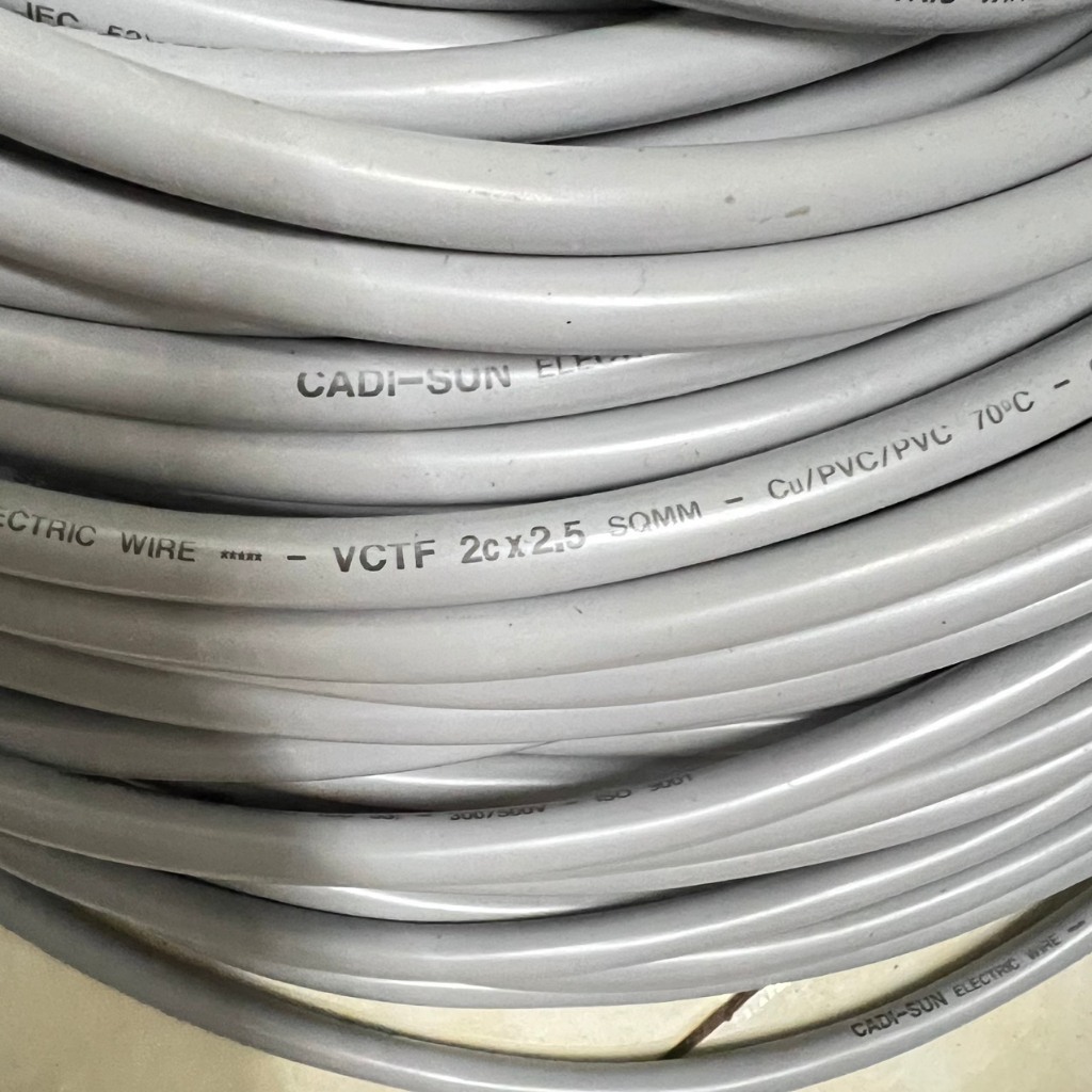 Dây điện VCTF tròn  mềm 2 lõi màu xám Cadisun 2x0.75; 2x1.5; 2x2.5; 2x4; 2x6